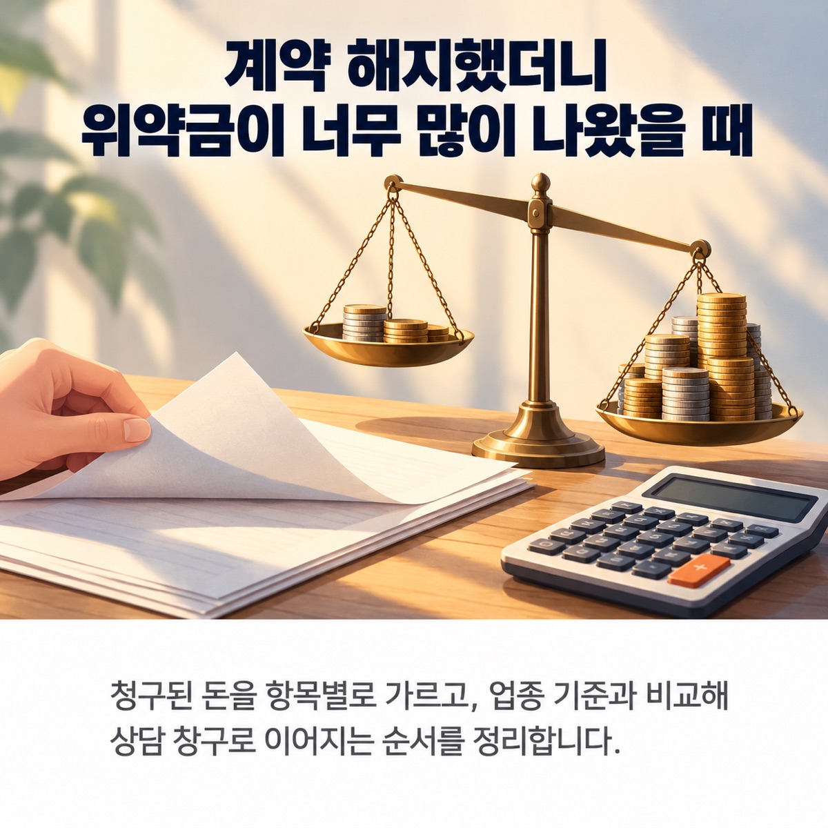 계약 해지했더니 위약금이 너무 많이 나왔을 때: 계약서 조항 → 업종별 분쟁해결기준 → 1372 상담 순서 대표 이미지